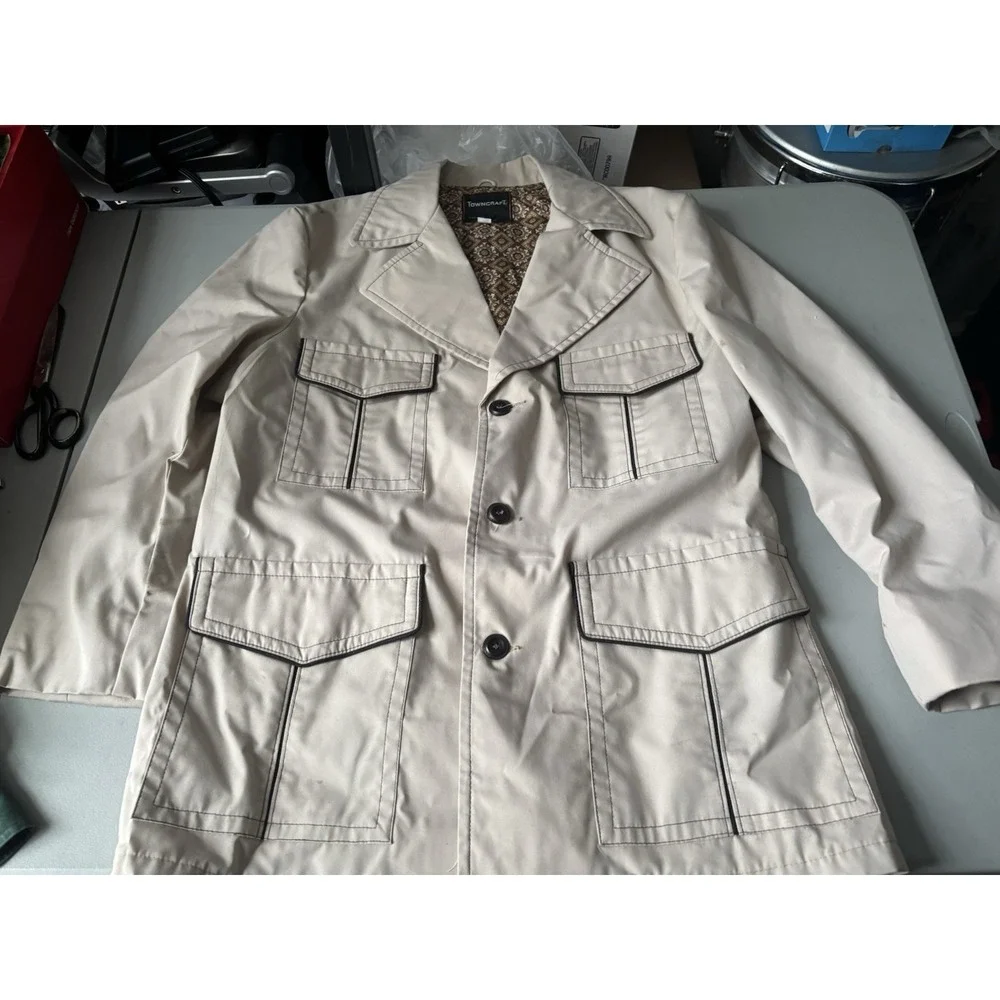 Vtg 60s 70s Towncraft Tan Jcpenney Blazer Suit Jacket coat Mens 42 Cool‎ Inside